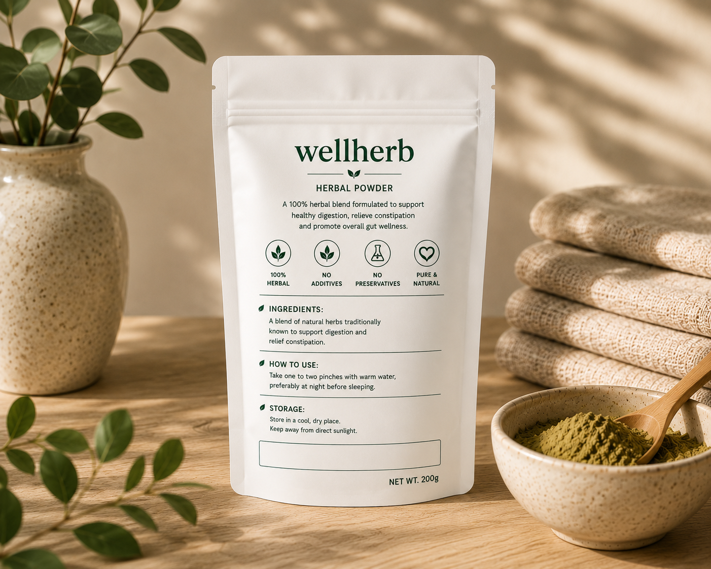 Wellherb- Herbal Powder for constipation relief and Gut wellness